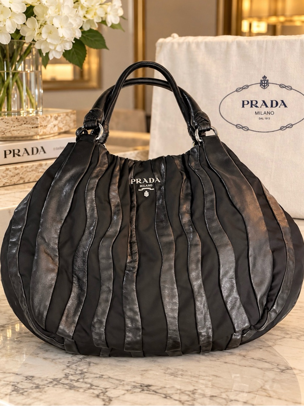 Sale ✨Prada Black Leather Pleated Shoulder Bag (Authentic) y2k luxury